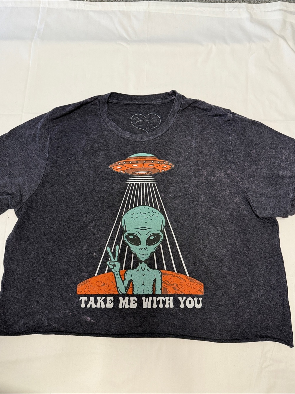 Graphic Alien Peace Tee in Washed Black